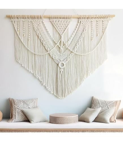Boheemse macramé wandtapijt, katoenen geweven wanddecoratie, decoratief binnenhu