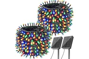 Amzxart Guirlande Lumineuse Exterieure Solaire, 2×22m 200led Guirlande Solaire Exterieur Noel, 8 Modes, IP65 Decoration Noel Exterieur, Convient pour Le Balcon, Sapin De Noël, Multicolore