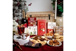AMAMITRADE Luxury Christmas Hamper In Wicker Effect Box - Premium Alcohol Free Food Hamper - For Couples, Friends & Families - Mulled Wine Punch, Christmas Pudding, Indulgent Pralines, Festive Gourmet Treats
