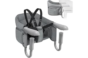 LILIIN Baby Table Seat, Foldable Booster Seat, Baby Seat with Non-Slip Clamps and Backrest, Travel Highchair Booster Seat Including Seat Bag, for 2-8 cm Thick Tables, Grey