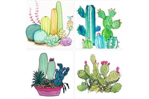 P PANACARE 4 Pack Diamond Painting Art Kits for Adults Kids Beginners,5D Full Drill Colorful Cactus Diamond Painting DIY Attach Round Diamonds By Number Crysta Diamond Art Kits for Home Wall Art Decor 30x30 cm