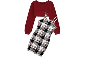 JiAmy Girls 2-Piece Set Outfits Sleeveless Bodycon Cami Dress with Long Sleeve Crop Top Party Wear Clothings for Teen Girls
