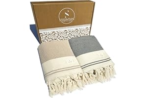 SIEGENTHAL® Hamamtuch 2er Pack – Leichtes Strandtuch & Saunatuch aus recycelter Baumwolle – Schnell Trocknend, Groß & Weich – 90cm x 200cm – Ideal für Strand, Sauna, Yoga, Picknick – Beige & Schwarz