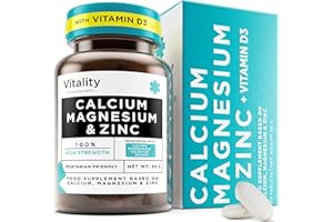 VITALITY BIORESEARCH Calcium, Magnesium, Zinc and Vitamin D Supplement, Magnesium and Zinc for Brain & Immune System, Calcium Supplement for, Teeth, Cartilage & Bones, Vitamin D to Improve Mood - 60 Tablets