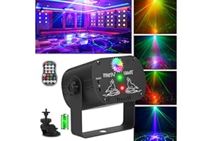 YESPICK Luz de fiesta RGB LED con control remoto Baterías incorporadas y USB Iluminación de escenario Disco Efecto 60 combinaciones de iluminación sonido activado etapa luz para fiestas Halloween Navidad DJ