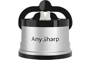 AnySharp Knife Sharpener, Hands-Free Safety, PowerGrip Suction, Safely Sharpens All Kitchen Knives, Ideal for Hardened Steel & Serrated, World's Best, Compact, One Size, Silver