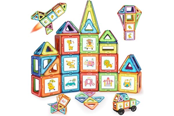 LIVEHITOP Construction Magnetique Enfant, 68 Pièces Bloc de Construction Magnétique Enfants Jeux Cadeaux pour 3 4 5 6 7 8 Ans Garçon Fille