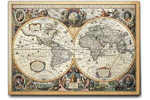 Giallobus - Quadro - Mappa del Mondo Nova Terrarum Orbis - Tela Canvas Telaio Standard - 140x100 - Pronto da Appendere - Quadri Moderni per la casa