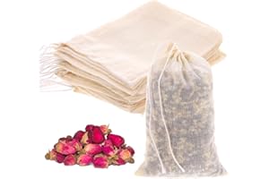 Piriuuo 25 Stück Gewürzsäckchen, Gewürzbeutel zum Mitkochen Teebeutel aus Baumwolle Umweltfreundlich und Wiederverwendbar Musselinbeutel mit Kordelzug für Tee, Kaffee, Filter, Gewürze(10 * 8 cm)