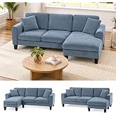 HOMCOM Reversible Chenille Chaise Lounge Sofa 230 cm Dark Blue | Cheslong L-Shaped Living Room Sofa with 2 Pillows, Load 200