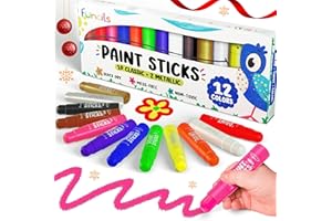 Funcils 12 Tempera Paint Sticks for Kids & Toddlers - Quick Dry, Non-Toxic Washable Paint for Kids - Art & Craft Supplies Set, Children Painting Pens with Metallic Gold & Silver Color Ages 1 2 3 4 5 6