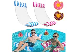 TAIHOBO Hamac Piscine, 2 Pièces Matelas Gonflable Piscine Durable, Matelas Piscine Filet avec 2 Porte-Gobelet Gonflable, Hamac Gonflable Facile À Transporter, pour Adultes et Enfants