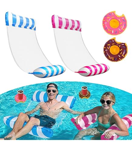 Pack De 2 Hamacas Acuáticas 4 En 1 Con Bomba – Colchón De Aire Inflable Con Red Para Piscina, Playa Y Lago, Con Reposacabezas Ergonómico