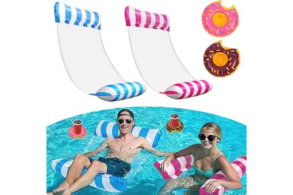 TAIHOBO 2 st Uppblåsbara Pool-flyter med 2 Uppblåsbara Dryckeshållare, Uppblåsbar Pool för Vuxna Barn med Bra Viktlager, Bekväm Pool-flottör Lätt att Bära, Hållbar Vattenhängmatta med Nät