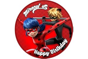 SWEET-DECOR.DE Essbare Tortenaufleger - Tortenaufleger Geburtstag - Tortendeko Ladybug - Geburtstagskuchen Deko aus Fondant - Rund 20 cm - Esspapier Tortendeko - Tortenaufleger Ladybug - Cake Decoration