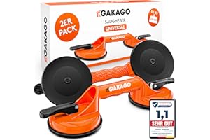 ‎GAKAGO Gakago Saugheber (2er Pack) - Ergonomische & rutschfeste Sauggriffe - 120kg tragfähiger Vakuumheber für den Transport von Fliesen, Laminat, Scheiben und Glas als Glasheber, Glassauger, Glasträger