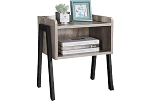 Yaheetech Side Table, Stackable End Table, 2-Tier Nightstand with Open Storage Compartment, Industrial Style Sofa Side Table for Living Room/Bedroom, Gray
