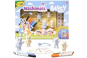 Crayola - Washimals Bluey, Coffret d'Activités avec Autocollants et 4 chiots, 6 Feutres Lavables, Autocollants et Brosse, Jeu et Cadeau pour Enfants, à partir de 3 Ans, 74-0253
