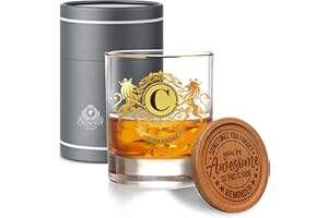 CROWNLY CRYSTAL® Verre à Whisky Personnalisé - Cadeau Homme Original pour Anniversaire, Papa, Retraite - Carte Anniversaire (C)