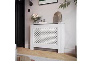 SIRHONA - Funda radiadora, diseño de panal, MDF lacado blanco, 112 x 19 x 81,5 cm, puede colocar decoraciones, adecuadas para el salón, el dormitorio, el pasillo