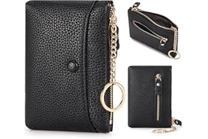 HKCLUF Portafoglio Donna Portafoglio Piccolo Donna in Pelle in Morbida Pelle Portamonete Portacarte Piccolo Portafoglio con Zip e Portachiavi Nero