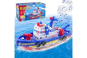 Lets Joy Bateau de Pompiers, Jouets Aquatiques pour Enfants, Bateau Jouet pour Enfants électrique, Bateau de Pompiers avec Pulvérisation LED lumières, Cadeaux d'été pour Les Enfants