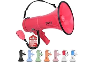 ‎PYLE Pyle Unisex-Adult Lightweight and Portable Bullhorn Megaphone, Aux (3.5mm) Input for MP3/Music, Automatic Siren, 50-Watt, MIC/Talk (Orange)