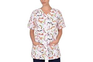 B-well Carina Camice Medico Donna Casacca Infermiere con i Bottoni a Pressione Divisa Infermiere Donna a Manica Corta Scollo V