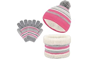 TAGVO 3in1 Inverno Berretto Scaldacollo Guanti Set per Bambini, Inverno in Pile Addensato Cappello a Maglia Termica Sciarpa Guanti Set, per Bambini Ragazzi Ragazze,3-6 Anni,Set di Accessori Invernali