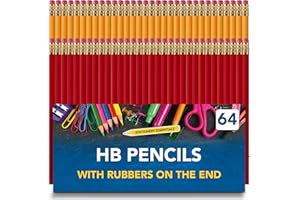SOL 64pk HB Pencils with Rubbers on the End, Durable Lead for Smooth Writing & Drawing, Eraser-Tipped Design, Perfect for School, Office, Art Projects, Sketching, Everyday Use, Great for Kids & Adults
