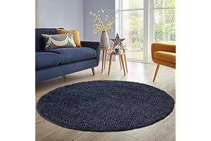 ‎HOMEBYHOME HomebyHome Teppich Rund Hochflor 120 cm Rund - Shaggy Runder Teppich Wohnzimmer Marineblau Extra Weich und Flauschig - Waschbarer Langflor Teppiche für Schlafzimmer, Küche, Flur - Carpet, Halı, Kilim