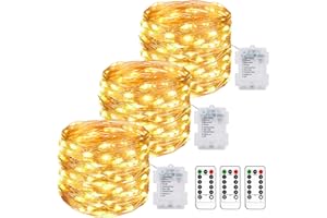 LITOGO Lot de 3 Guirlande Lumineuse a Pile, 10M 100LED Guirlande Led à Pile avec Télécommande 8 Modes Fonction Minuterie IP65 Etanche Fil Lumineux Décoration Intérieur Extérieur Chambre Noël Mariage Jardin
