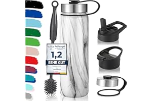 Milu Borraccia Termica Acciaio Inox – 500ml, 750ml, 1000ml (+3 coperchi) - Bottiglia Acqua Termos Senza BPA, Isolato Sottovuoto, A Prova di Perdite Anche per Acido Carbonico (Marmo, 750ml)