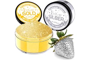 ‎FIDTON Essbarer Glitzer für Getränke - Fidton 2 Farben Lebensmittelfarbe Pulver Set, Glitzer Essbar für Torten, Fondant Gold, Donut, Edible Glitter für Getränke, Cocktail, Essbares Gold und Silber - 5 g