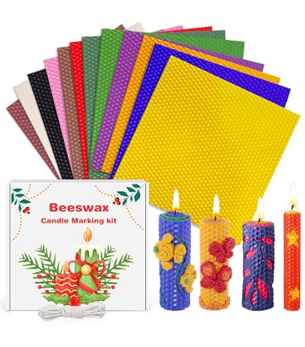 Kit Pour Fabriquer 10 Bougies En Cire D'abeille - Cire D'Allemagne 100% Pure - 12 Couleurs Au Choix - Avec Mèches Chanvre