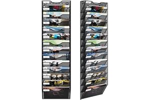 PAG-Mass 14-Tier Wall Magazine File Organizer Hanging,A4 Wall Mounted Document Holder Paper Storage Organiser For Office Home School,Black