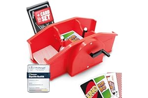 Kyto Manuelle Kartenmischmaschine mit Handkurbel – Spielkarten-Mischer für Poker, UNO, Skat, Rommé, Skip-BO & Blackjack – Inkl. Spielkarten & Anleitung – Robustes Kunststoffgehäuse – Rot