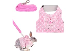 Filhome Adjustable Rabbit Harness Leash, Bunny Harness Leash Cute Vest Harness for Rabbit Ferret Bunny Kitten Guinea Pig Walking (Pink)