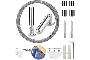 Pinowu Zestaw karniszy do montażu na ścianie, do ekspozycji artystycznej, ze stali nierdzewnej, do powieszenia na zdjęciach, drut, drut, zasłona okienna, drut napinający, wielofunkcyjny, organizer do