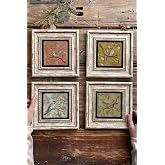Oscar Stone Decor &Ccedil;er&ccedil;eveli Taş Tablo Duvar Dekoru 20X20Cm 4'L&uuml; Set Kuş Seti 4-4Cdd-234
