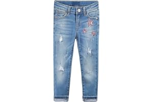 KIDSCOOL SPACE Jeans da Bambina Slim Strappati con Paillettes Rosa alla Moda con Stelle