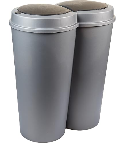 Poubelle De Cuisine SUSTANIA 50L - Couvercle Anti-odeurs - Plastique Recyclable - Noir/Argent - Fabriqué UE
