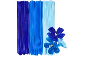 GUWINA 300 Pièces Fil Chenille Bleu pour Loisirs Créatifs, 30cm Long et 8mm d'Épaisseur, Lot de Cure Pipe Multicolores, 3 Couleurs pour Fleurs DIY et Décoration Festive (Dégradé de Bleu)