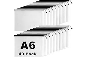AKOLAFE Lot de 40 porte-documents A6 avec fermeture éclair - Étanche - Pour ranger des documents - En plastique - Noir - Pour papier, reçus, école, cosmétiques, voyage