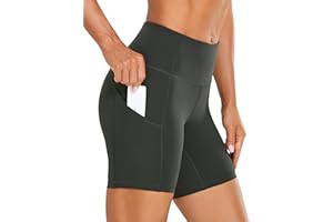 CRZ YOGA Mujer Pantalones Cortos Deportivos de Cintura Alta,Running Pantalones Cortos con Bolsillo Lateral-15.24cm