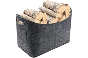 BABYHELEN Homealexa Cesta de Leña Chimenea, Cestos para Leña de Gran Capacidad 53 x 30 x 40 cm, Bolsa de Fieltro para Almacenar Leña