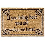 Relaxdays Fußmatte Kokos BRING BEER 40 x 60 cm Kokosmatte mit rutschfestem PVC Boden Fußabtreter aus Kokosfaser als Schmutzfa