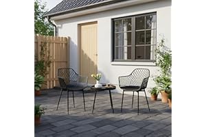 buybyroom Juego de 2 sillas de jardín + mesa, muebles de balcón para exteriores, pequeño balcón, juego de muebles de jardín, de plástico, para balcón, terraza y jardín, color negro