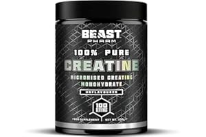 BEAST PHARM Beast Creatine Monohydrate Powder 100 Servings (500g) 100% Pure Micronised Creatine Powder for Strength and Muscles - Gym Gifts - Unflavoured