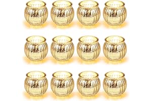 Hejo 12 Pezzi Portacandele Votivi per Candele Tea Light,Oro Vasetti Vetro Piccoli per Candele Tealight,Porta Candele per Centrotavola Matrimonio,Festa di Compleanno, Decorazione Domestica (6cm * 6cm)